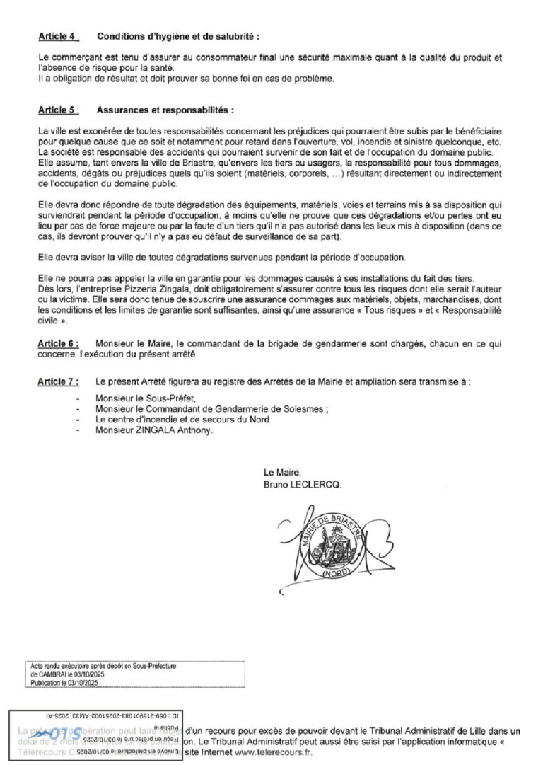 Arrêté Camion Pizza partie 2